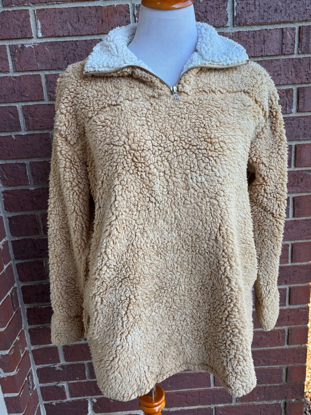 Fantastic Fawn Beige Sherpa Cowl Half-Zip Pullover